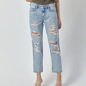 HIDDEN Bailey Boyfriend Mid Rise Straight Light Wash Distressed Jeans Women's 26